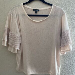 Express Women's Cream Pleated Ruffle Sleeve Top